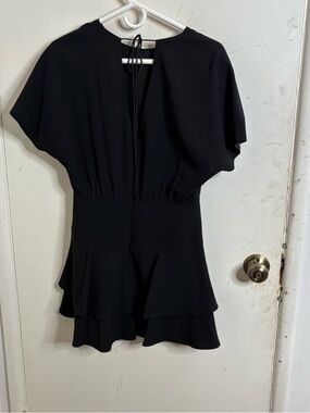 Alice + Olivia Black Mini Dress with Layered Ruffle Skirt